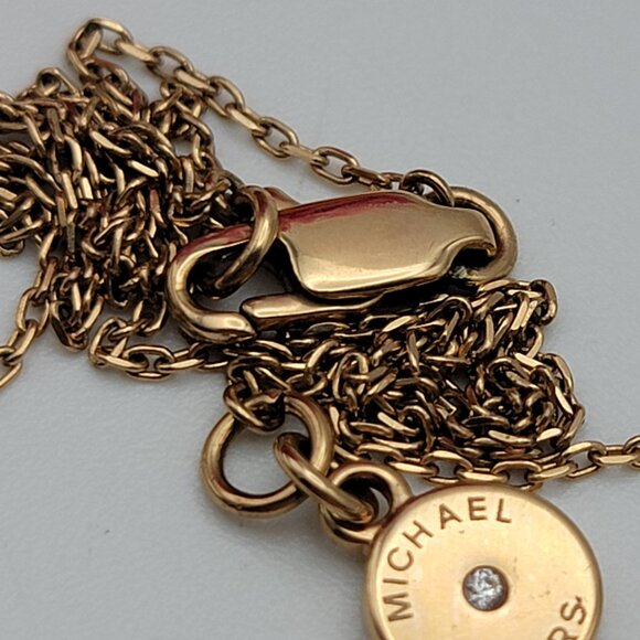 Michael Kors Gold Tone Crystal Heart Logo Pendant Necklace 18" Adjustable - Picture 4 of 5